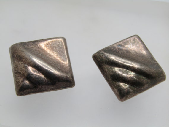 Sterling Mexico Modernist Clip Earrings, Signed, Mid-Century