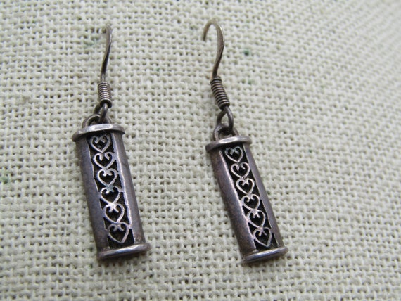 Vintage Sterling Stacked Heart Dangle Earrings, P… - image 1