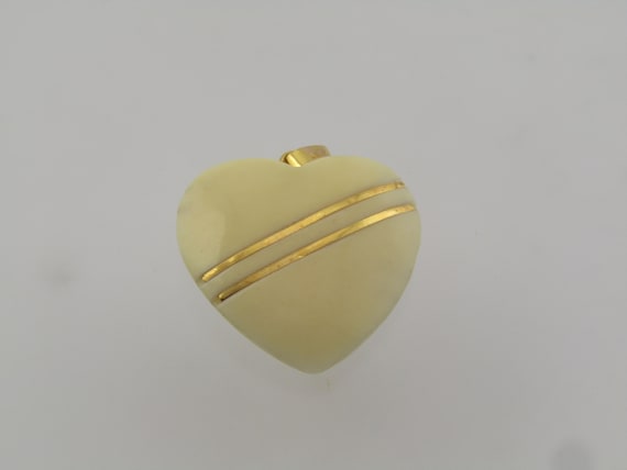 Vintage 14kt Yellow Gold White Puffy Heart Pendant, 1970's