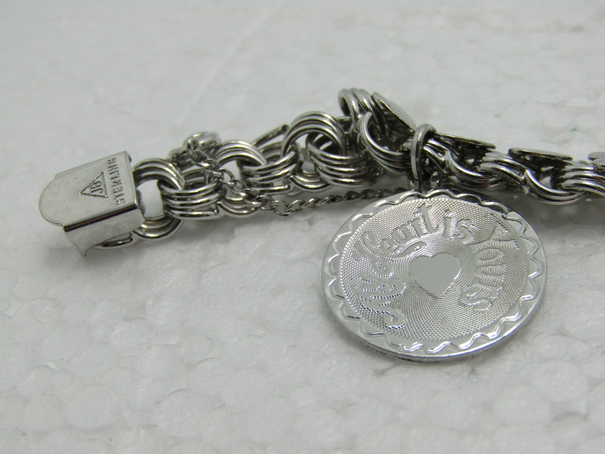 Vintage Sterling Heart Link Charm Bracelet, 3 Charms, 8mm wide, 7 ...