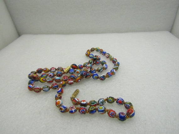 Vintage Venetian Glass Beaded Necklace 25" with Bracelet that needs Clasp. Appx. 8mm wide with filigree end caps. 1960's