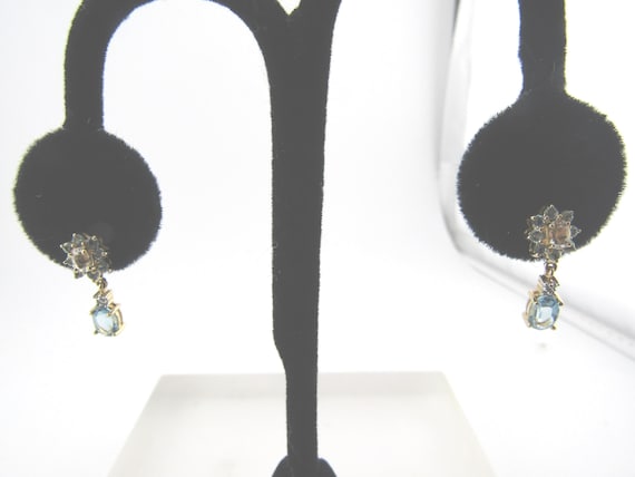 10kt Blue and White Topaz Stud and Dangle Earrings, 2.06, 1990’s