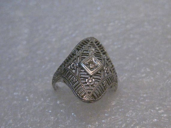 Vintage Art Deco 14kt Filigree Diamond Ring, Size… - image 4