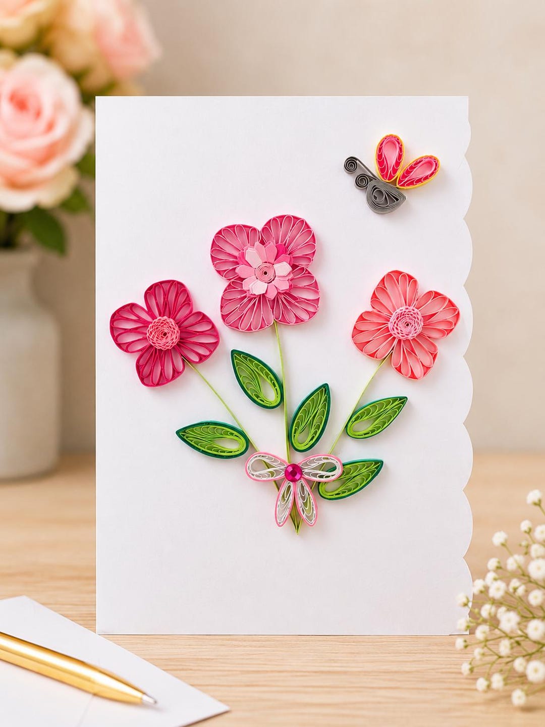 Handmade Quilled Flower Card | Pink Floral Greeting Card - Etsy