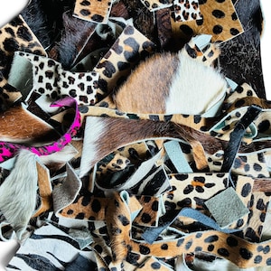Grab bag upcycled hair on hide scraps - one pound mixed colors/patterns