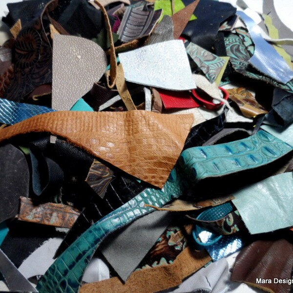 Grab bag, recycled leather scraps - one pound mixed leathers