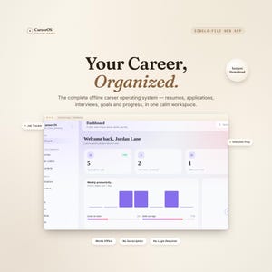 Offline Career Management Dashboard | Resume Builder, Job Tracker, Cover Letter & Interview Manager | HTML WebApp