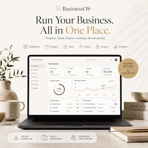 Business Operating System | CRM, Project Manager, Invoice & Client Dashboard | Offline HTML Workspace (Digital Download)
