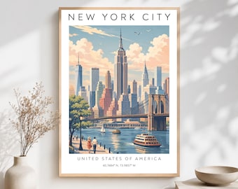 New York City Poster, Vintage USA Travel Home Decor, Empire State Building Landmark Cityscape Print, Black and White Fine Art Photography