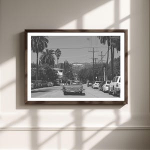 Los Angeles Hollywood Poster, Vintage USA Travel Wall Art, California Hills Skyline Landmark, Black & White Home Decor, Fine Art Photography