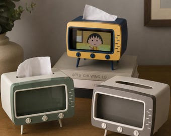 Porta-lenços retrô em formato de TV, porta-lenços vintage, decoração fofa para mesa, decoração para sala de estar, acessório kawaii para casa.