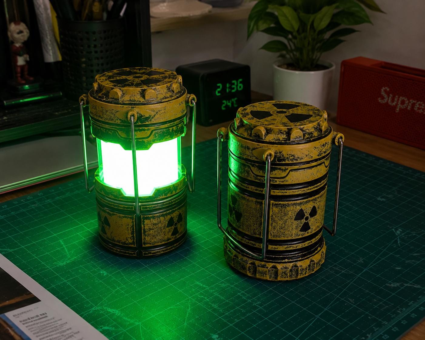 Nuclear Barrel Lantern Fallout Inspired LED Desk Lamp Gaming Room Decor Post Apocalyptic Night Light Gift