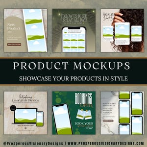 May include: A collection of six digital social media marketing templates featuring various layouts for mobile phones and laptops. The designs include text overlays such as New Product Alert, Follow Us To See Us Slay All Day, Bookings Open, and Real Beauties.