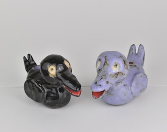 Handmade Ceramic Duckling Candle Holders Set (Purple, Black) 3.5"x2.5"