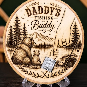 Daddy's Fishing Buddy Wood Slice Keepsake, Push Present for Dad, Hello World Sign, Baptism Gift Boy, Newborn Name Sign, Born Baby Gift