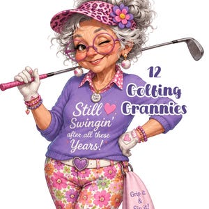 Pacchetto di 12 clipart di golfiste originali, utilizzo commerciale, download digitale.