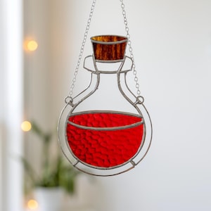 Magical Potion Bottle Stained Glass Suncatcher, Vibrant Fantasy Art Window Decor, Colorful Game Nerd Sun Catcher, Healing Elixir Room Accent