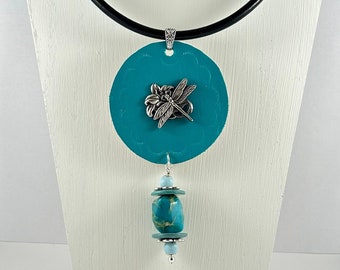 Black & Turquoise Leather Pendant Necklace