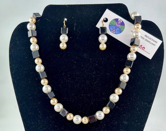 Gold and White Swarovski Pearl Set