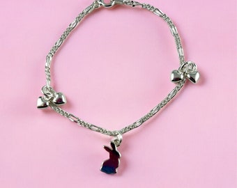 Sterling Silver Bracelet with Bunny  & Hearts