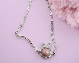 Sterling Silver Bracelet with Pink Bunny Face