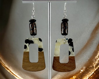 Leopard Resin & Wood Earrings