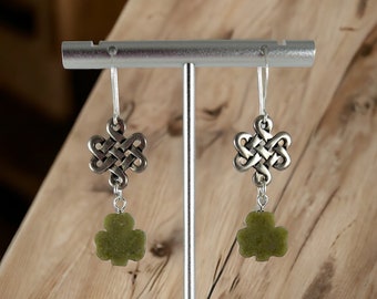 Connemara Marble Shamrocks with Celtic Knot Earrings