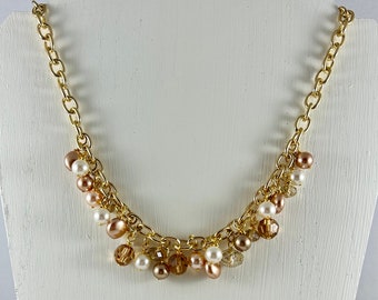 Swarovski Pearls & Crystals on a Gold Chain Necklace