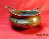 One (1), Small Chinese Bronze Incense Burner, Censer. Tri-Footed, with Two Handles. Signed.