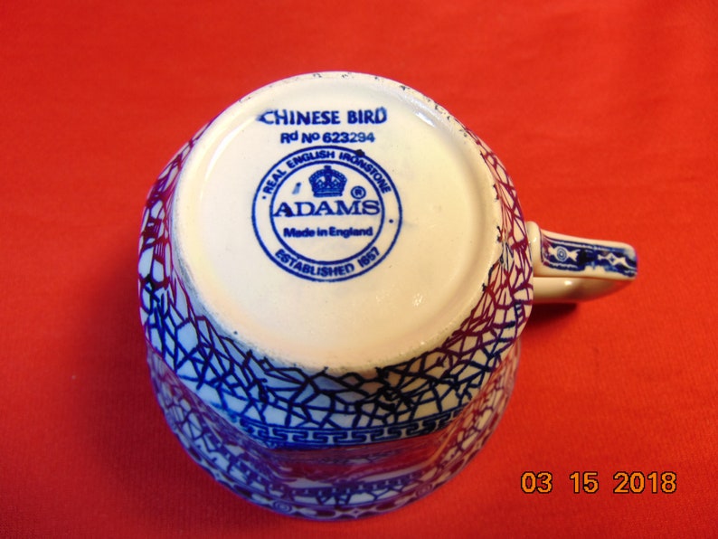 1 of England Rd No 623294 from Adams China Flat Tea Cup in the Chinese Bird Pattern One 2 58
