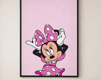 Minnie Mouse poster - roze polka dot Disney Art Print, leuke cartoon muurdecoratie, Minnie Fan cadeau poster