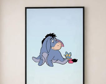 Eeyore-poster - schattige Disney Donkey-kunstprint, zachte kinderkamermuurdecoratie, kinderkamerposter