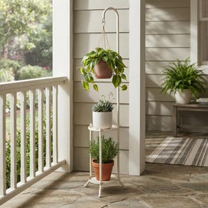 Metal Plant Stand with Shelves and Hanging Hook – Indoor Garden Display