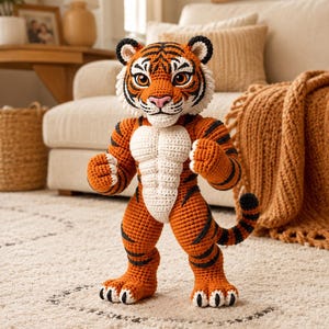 Tigervirkmönster PDF, Amigurumi stående leksakshandledning (nedladdning direkt)