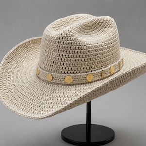 Mönster för virkad cowboyhatt, handledning för westernsolhatt, bred brätte (PDF-nedladdning)