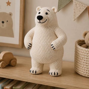 Virkat isbjörnsmönster, jättelik amigurumi-handledning, plyschleksak PDF (digital nedladdning)