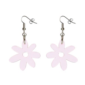 Flower power single drop hook earrings in pink tint