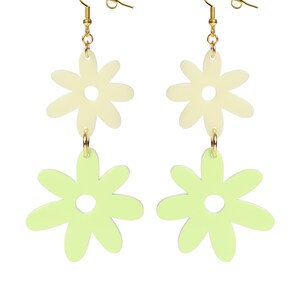 Flower power double drop hook or hoop earrings in vanilla + pistachio. Cute pastel earrings