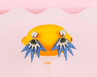 Bang Bang drop stud earrings in Blue, Silver & Black