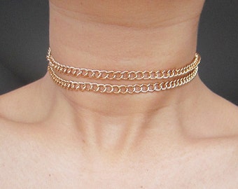 Doppelkettchen Choker - Gold