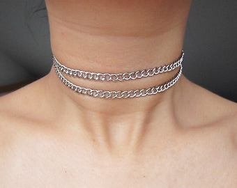 Doppelkettchen Choker - Silber