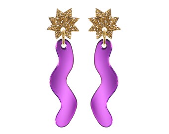 May include: Purple acrylic earrings with a gold glitter star charm.