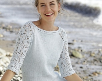 Hand Knitted Cotton Jumper for Women, Lace Knit Sweater, Lightweight Summer Pullover, Light Mint Knitwear, Custom Handmade Gift for Her