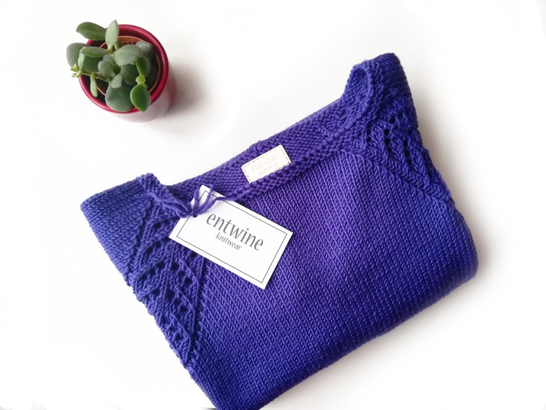 Knitted Jumper for Women, Hand Knit Sweater. hand knitted merino wool sweater Purple