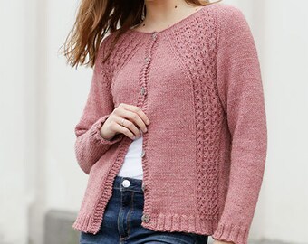 Cárdigan de lana de alpaca tejido a mano, color rosa empolvado, chaqueta de mujer.