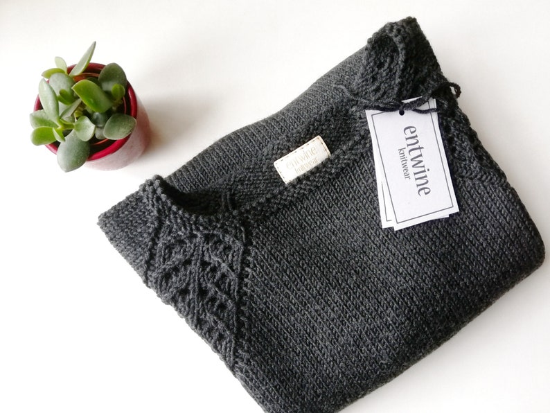 Knitted Jumper for Women, Hand Knit Sweater. hand knitted merino wool sweater Dark Grey