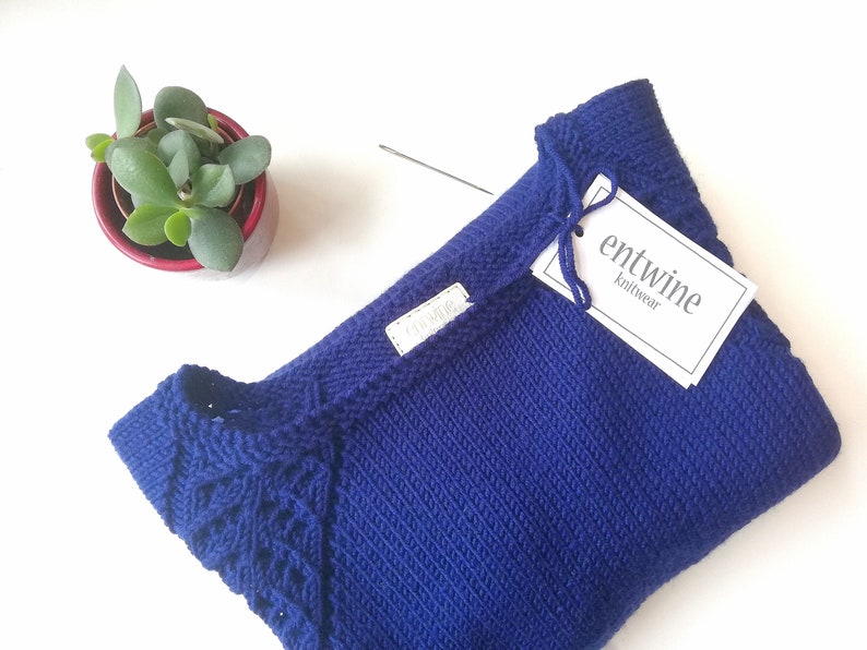Knitted Jumper for Women, Hand Knit Sweater. hand knitted merino wool sweater Navy Blue