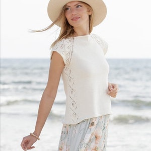 Gebreide top met korte mouwen, handgebreide zomertop. Katoenen top