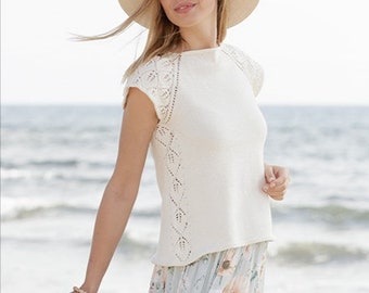 Knitted top with short sleeves, Hand Knit summer top. Cotton top