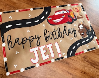 Hand-Painted Sonic Birthday Banner: Custom Kraft Paper Party Decor